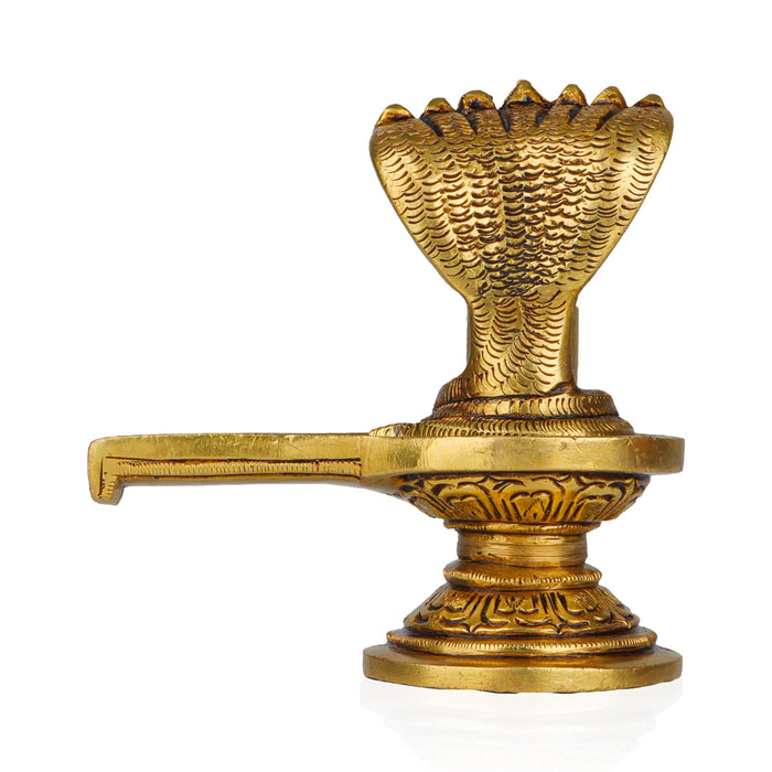 Shiva Lingam Statue With Nagam - 4 x 4.5 Inches | Antique Brass Idol/Shiv Ling Statue/Shiv Ling Idol for Pooja