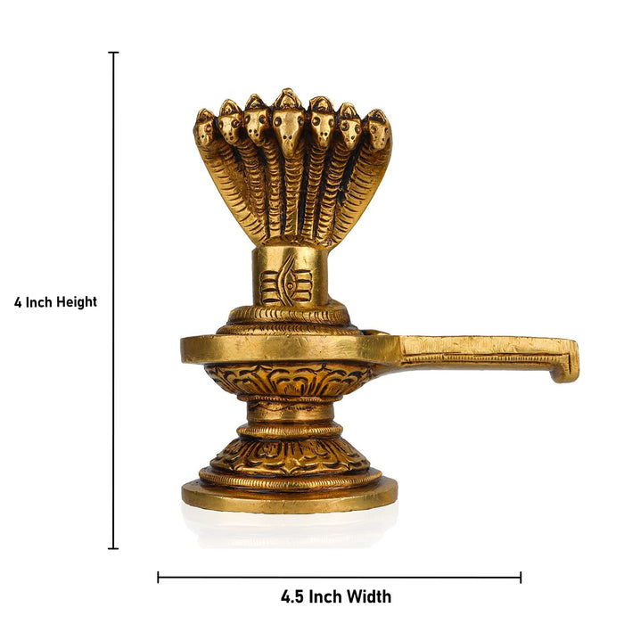 Shiva Lingam Statue With Nagam - 4 x 4.5 Inches | Antique Brass Idol/Shiv Ling Statue/Shiv Ling Idol for Pooja