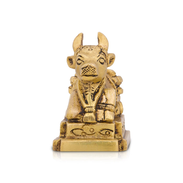 Nandi Statue - 2.5 x 2.5 Inches | Nandi Murti/ Antique Brass Statue/ Nandhi Statue for Pooja/ 300 Gms Approx