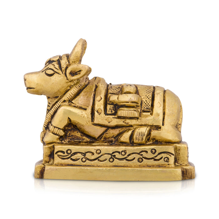 Nandi Statue - 2.5 x 2.5 Inches | Nandi Murti/ Antique Brass Statue/ Nandhi Statue for Pooja/ 300 Gms Approx