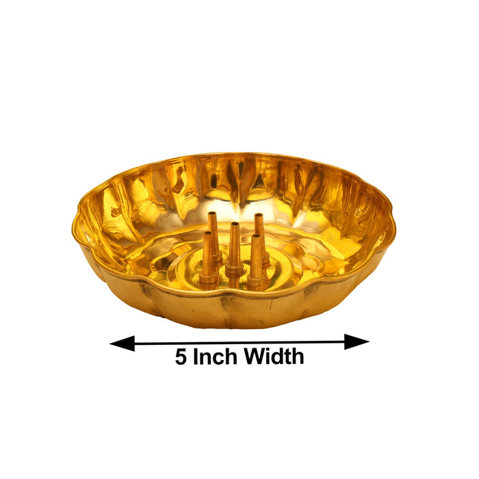 Incense Holder With Plate - 5 Inches | Brass Agarbatti Stand/ Incense Stand for Sticks