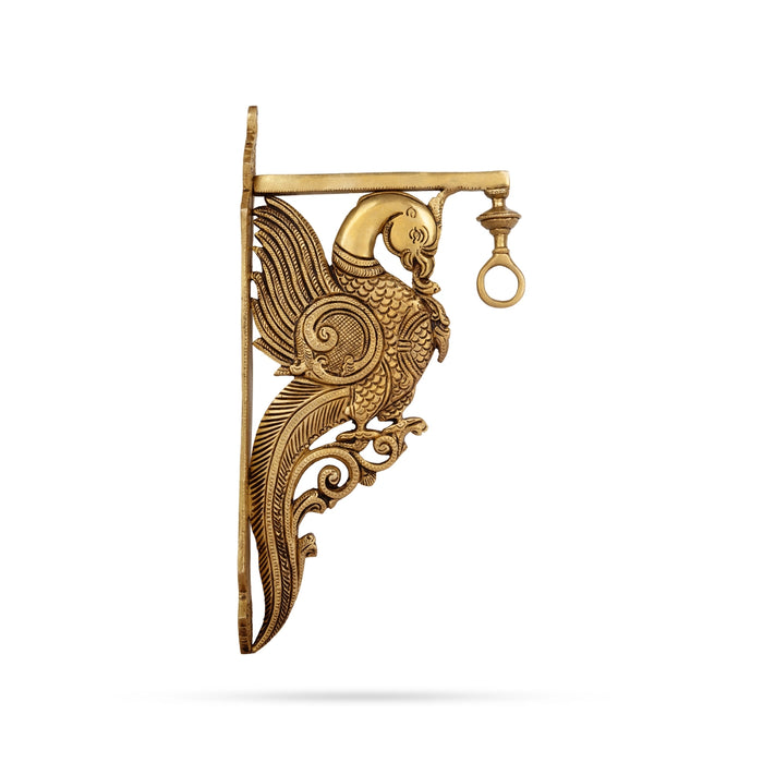 Peacock Design Brass Wall Hanging Bracket- 7 x 12 Inches | Antique Polish Wall Hanger Bracket For Hanging Bells