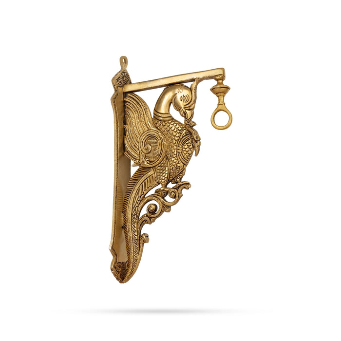 Peacock Design Brass Wall Hanging Bracket- 7 x 12 Inches | Antique Polish Wall Hanger Bracket For Hanging Bells