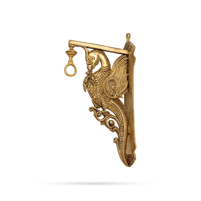 Peacock Design Brass Wall Hanging Bracket- 7 x 12 Inches | Antique Polish Wall Hanger Bracket For Hanging Bells