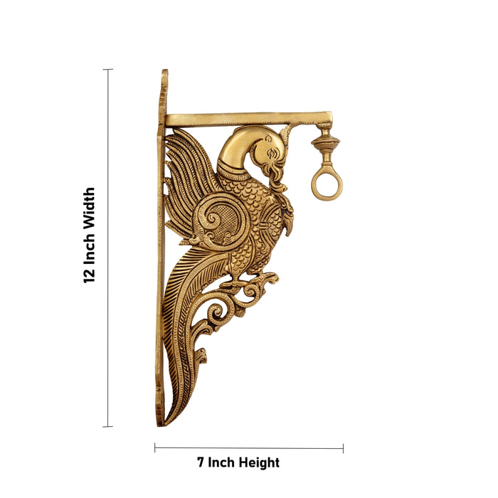 Peacock Design Brass Wall Hanging Bracket- 7 x 12 Inches | Antique Polish Wall Hanger Bracket For Hanging Bells