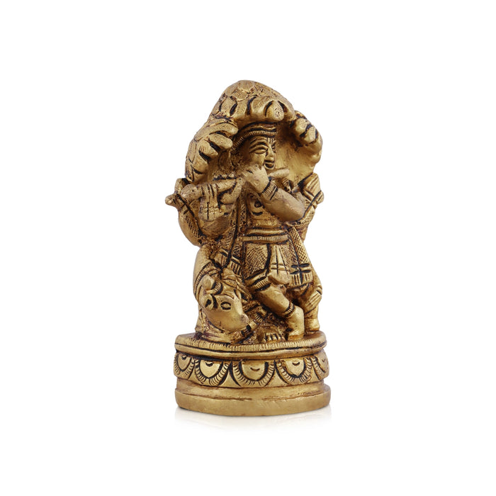 Cow Krishna Statue With Tree - 3.5 x 2.25 Inches | Krishna Murti/ Antique Brass Idol for Pooja