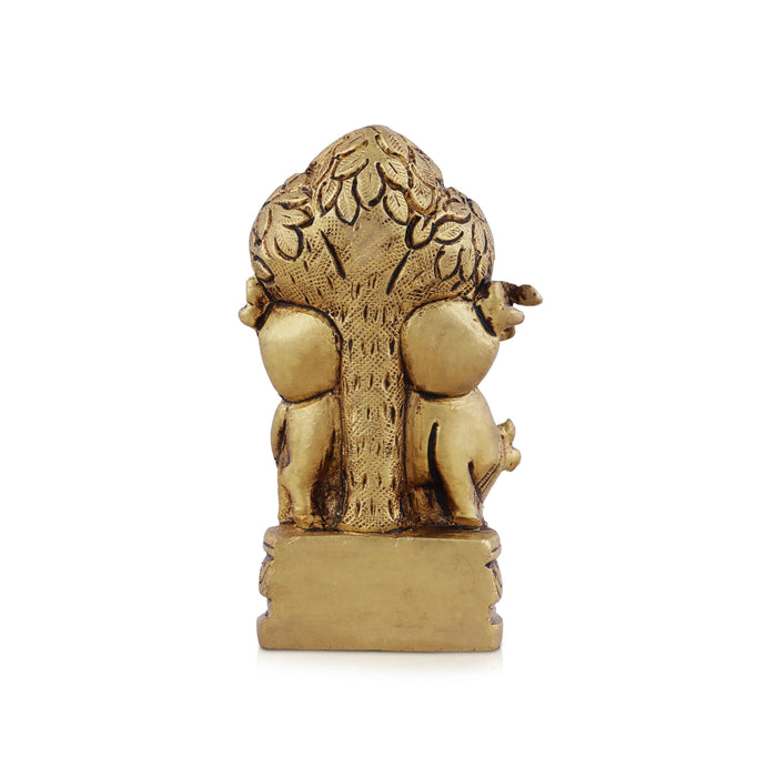 Cow Krishna Statue With Tree - 3.5 x 2.25 Inches | Krishna Murti/ Antique Brass Idol for Pooja
