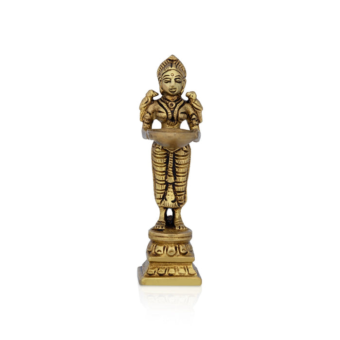 Deep Lady - 4 Inches | Brass Antique Lamp/ Vilakku/ Diya/ Deep for Pooja/ 180 Gms Approx