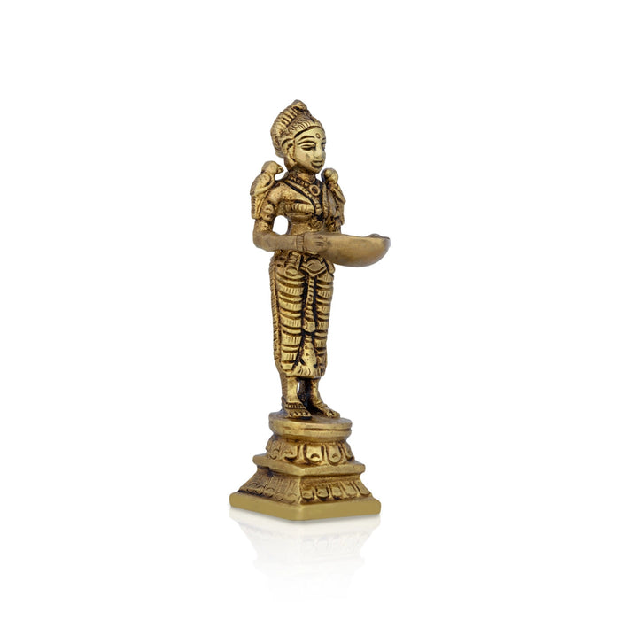 Deep Lady - 4 Inches | Brass Antique Lamp/ Vilakku/ Diya/ Deep for Pooja/ 180 Gms Approx