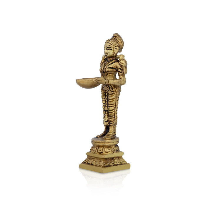 Deep Lady - 4 Inches | Brass Antique Lamp/ Vilakku/ Diya/ Deep for Pooja/ 180 Gms Approx