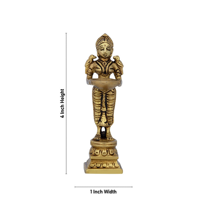 Deep Lady - 4 Inches | Brass Antique Lamp/ Vilakku/ Diya/ Deep for Pooja/ 180 Gms Approx