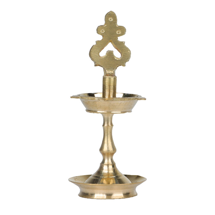 Kuthu Vilakku - 5 X 2 Inches | Karaikudi Pirai Design Brass Lamp/ Pooja Deepam/ Brass Diya For Temple & Home