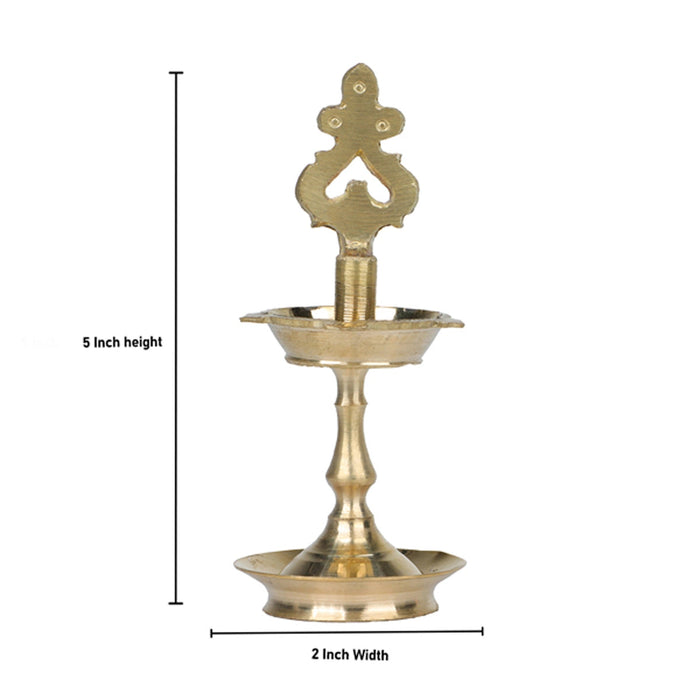 Kuthu Vilakku - 5 X 2 Inches | Karaikudi Pirai Design Brass Lamp/ Pooja Deepam/ Brass Diya For Temple & Home