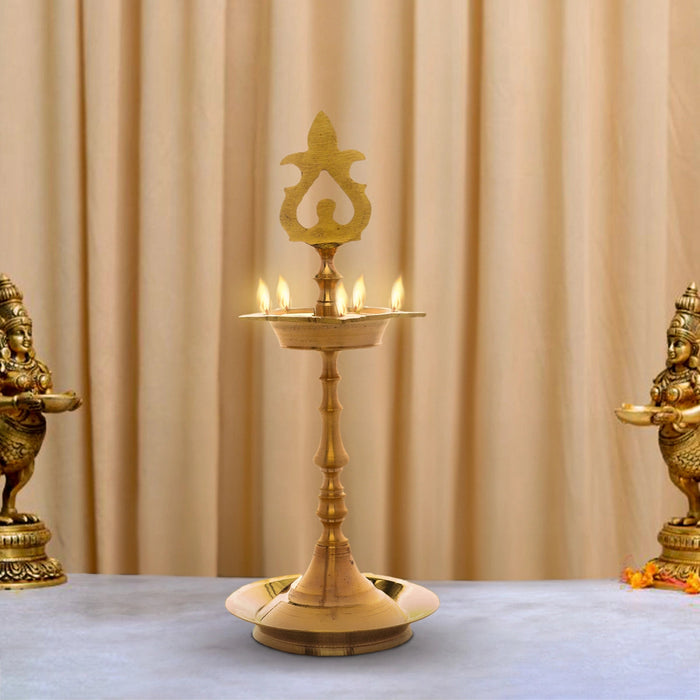 Brass Lamp - 10.5 X 4 Inches | Karaikudi Kuthu Vilakku/ Pirai Design Deepam/ Brass Diya For Pooja & Temple
