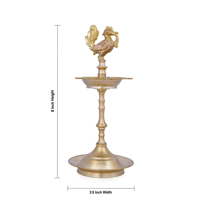 Brass Lamp - 8 X 3.5 Inches | Annam Design Kuthu Vilakku/ Brass Deepam/ Pooja Diya For Temple & Home
