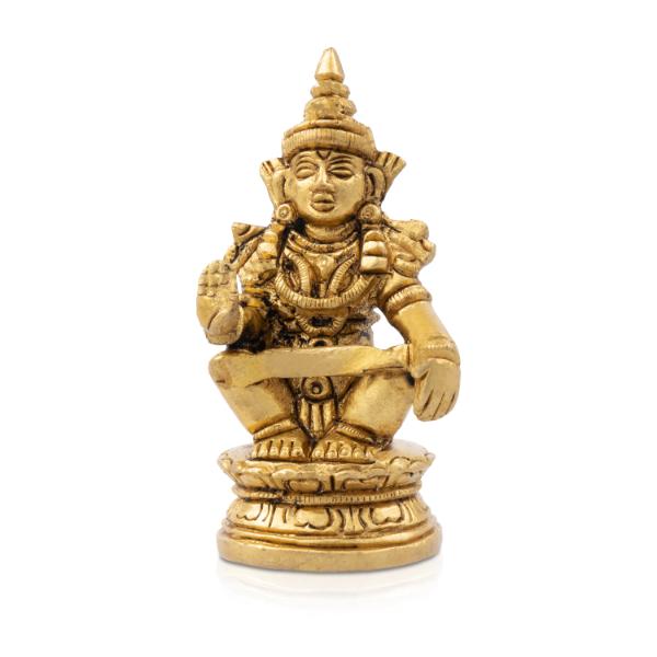 Ayyappan Statue Sitting On Base - 2.75 X 1.5 Inches | Antique Brass Idol/ Lord Ayyappa Murti For Pooja