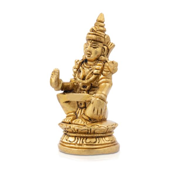 Ayyappan Statue Sitting On Base - 2.75 X 1.5 Inches | Antique Brass Idol/ Lord Ayyappa Murti For Pooja