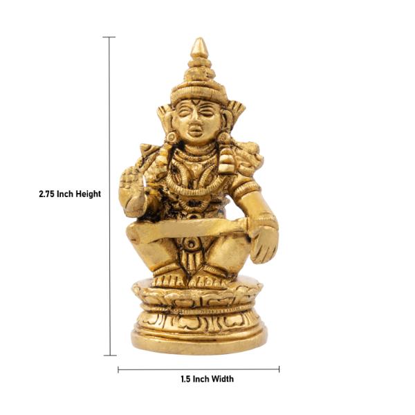 Ayyappan Statue Sitting On Base - 2.75 X 1.5 Inches | Antique Brass Idol/ Lord Ayyappa Murti For Pooja