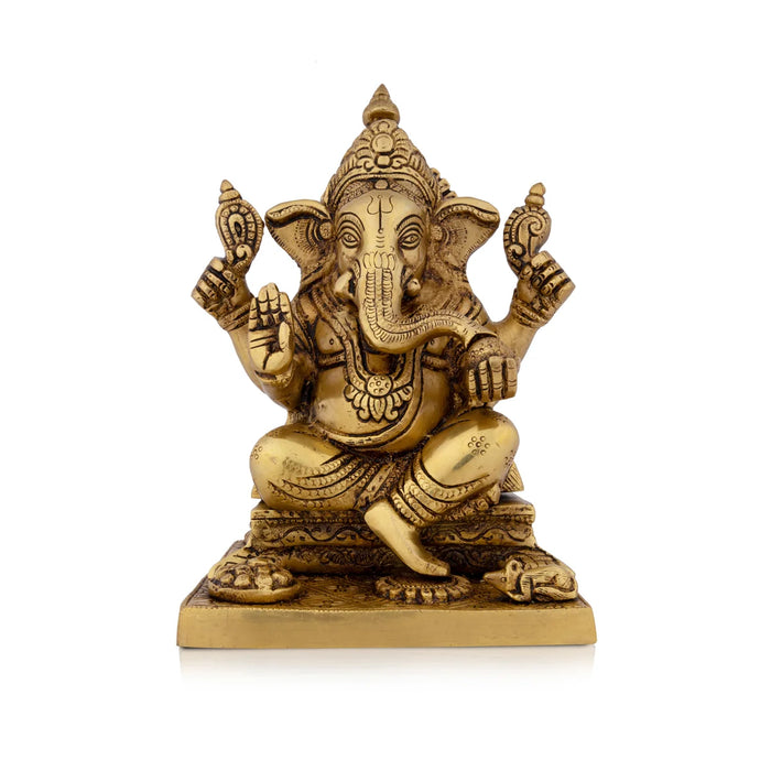 Ganesh Murti - 8.5 x 6 Inches | Antique Brass Statue/ Ganpati Murti for Pooja/ 3.500 Kgs Approx