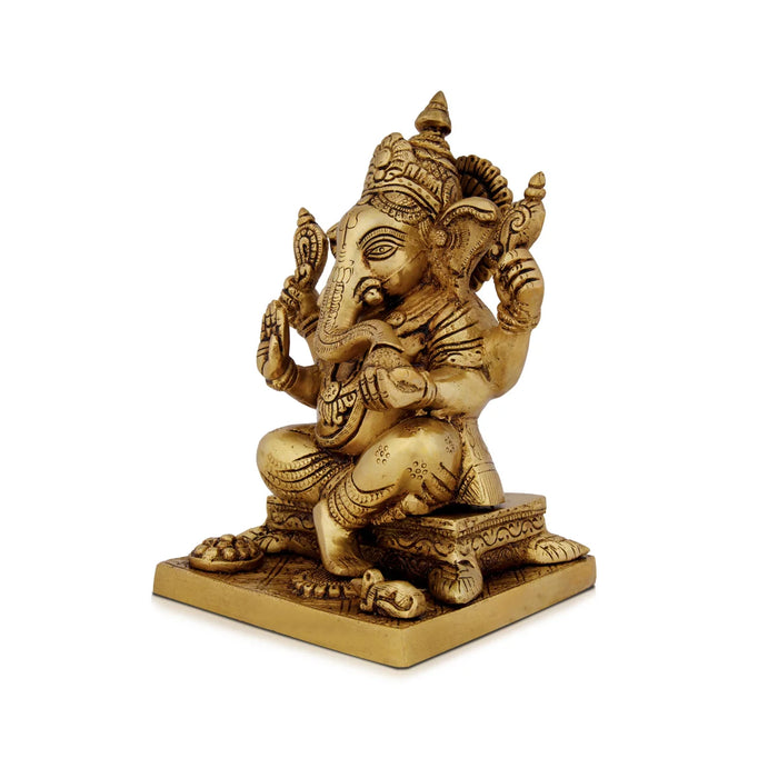 Ganesh Murti - 8.5 x 6 Inches | Antique Brass Statue/ Ganpati Murti for Pooja/ 3.500 Kgs Approx