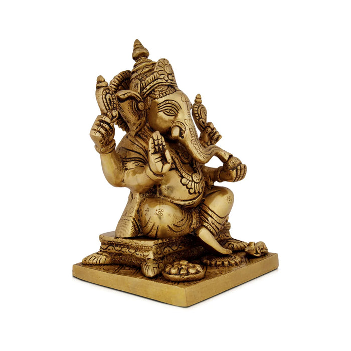 Ganesh Murti - 8.5 x 6 Inches | Antique Brass Statue/ Ganpati Murti for Pooja/ 3.500 Kgs Approx