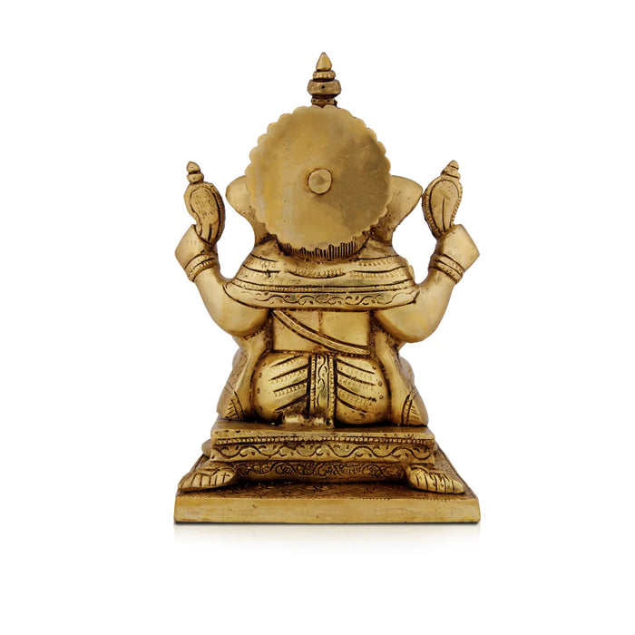 Ganesh Murti - 8.5 x 6 Inches | Antique Brass Statue/ Ganpati Murti for Pooja/ 3.500 Kgs Approx