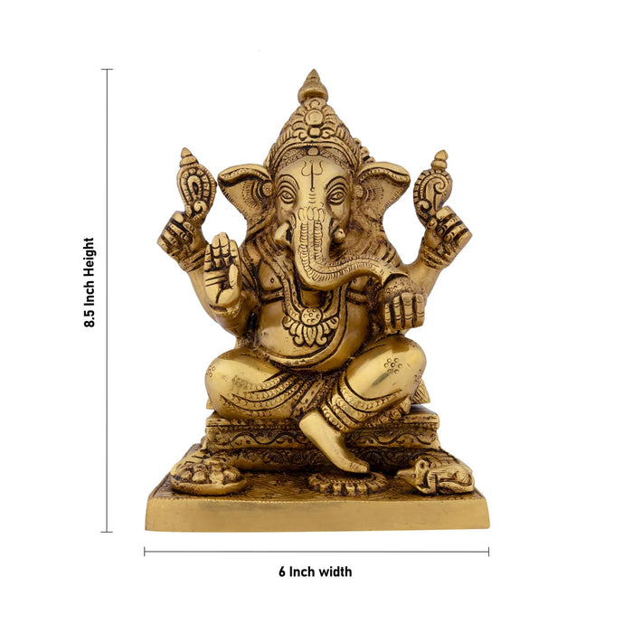 Ganesh Murti - 8.5 x 6 Inches | Antique Brass Statue/ Ganpati Murti for Pooja/ 3.500 Kgs Approx