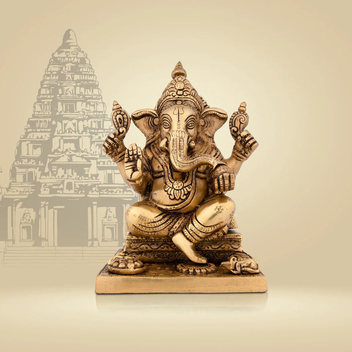 Ganesh Murti - 8.5 x 6 Inches | Antique Brass Statue/ Ganpati Murti for Pooja/ 3.500 Kgs Approx