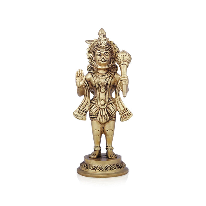 Hanuman Statue Standing On Base - 8 x 4 Inches | Antique Brass Idol/ Anjaneya Statue for Pooja