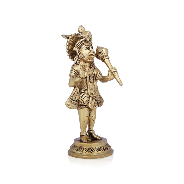 Hanuman Statue Standing On Base - 8 x 4 Inches | Antique Brass Idol/ Anjaneya Statue for Pooja