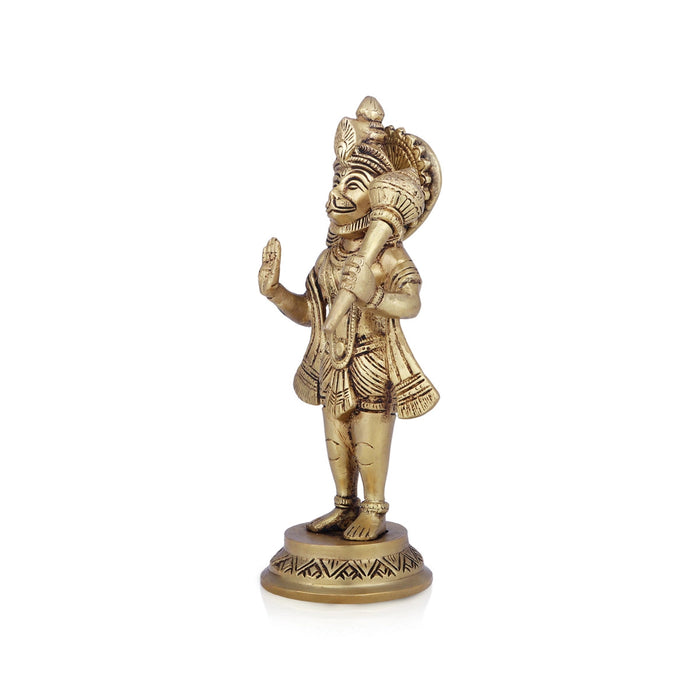 Hanuman Statue Standing On Base - 8 x 4 Inches | Antique Brass Idol/ Anjaneya Statue for Pooja