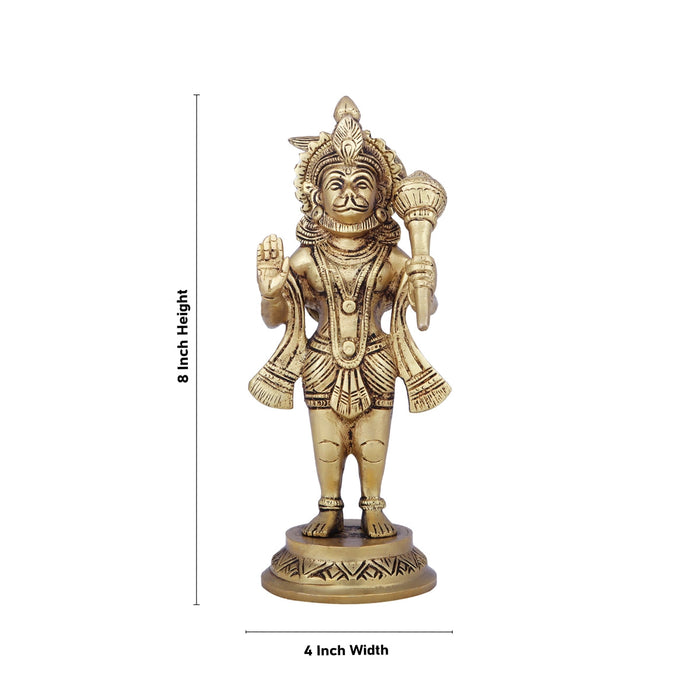 Hanuman Statue Standing On Base - 8 x 4 Inches | Antique Brass Idol/ Anjaneya Statue for Pooja