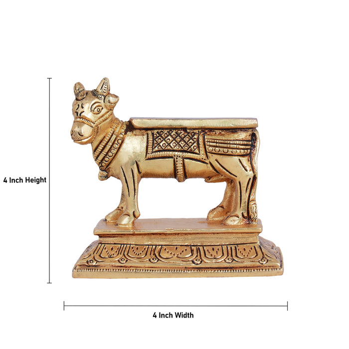 Nandi Statue With Base - 4 x 4 Inches | Antique Brass Idol/ Nandhi Statue for Pooja