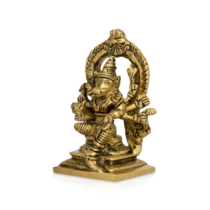 Varahi Amman Statue With Arch - 4.5 x 3.5 Inches | Varahi Amman Idol With 8 Hands/ Antique Brass Idol for Pooja