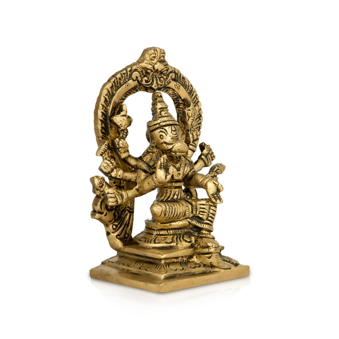 Varahi Amman Statue With Arch - 4.5 x 3.5 Inches | Varahi Amman Idol With 8 Hands/ Antique Brass Idol for Pooja