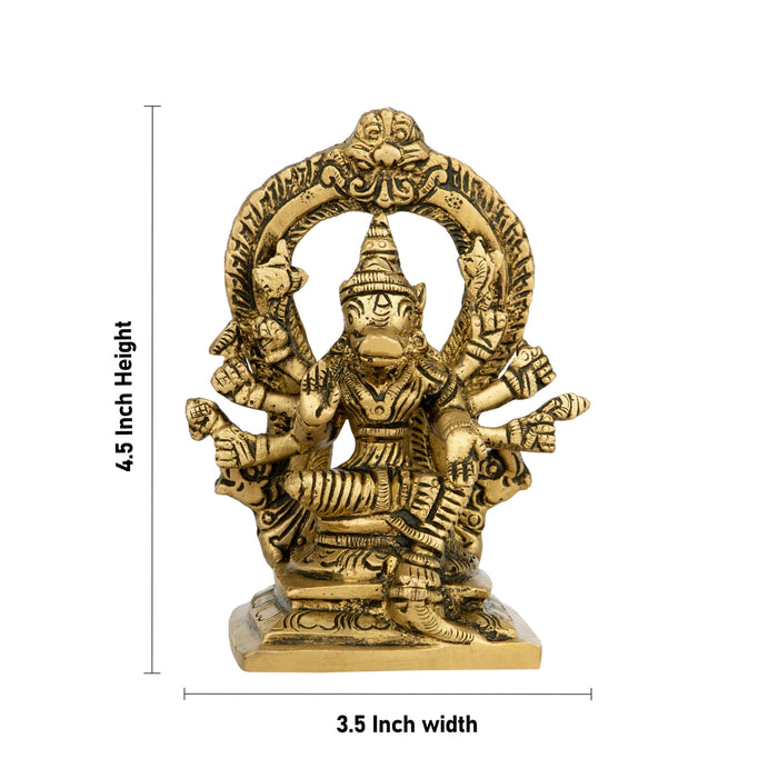 Varahi Amman Statue With Arch - 4.5 x 3.5 Inches | Varahi Amman Idol With 8 Hands/ Antique Brass Idol for Pooja