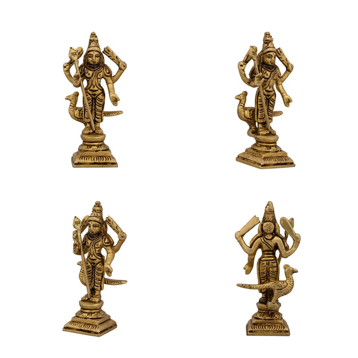 Murugan Valli Deivanai Statue Standing On Base Set - 4 x 1.75 Inches | Antique Brass Idol for Pooja