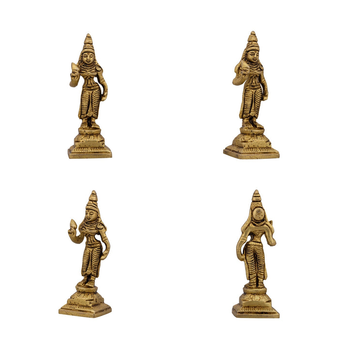 Murugan Valli Deivanai Statue Standing On Base Set - 4 x 1.75 Inches | Antique Brass Idol for Pooja