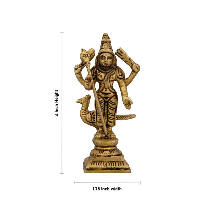 Murugan Valli Deivanai Statue Standing On Base Set - 4 x 1.75 Inches | Antique Brass Idol for Pooja