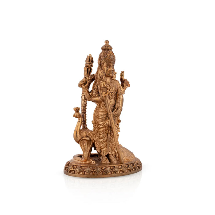Murugan Statue Standing On Base With Peacock- 4 X 2.5 Inches | Panchaloha Statue/ Kartikeya Statue For Worship
