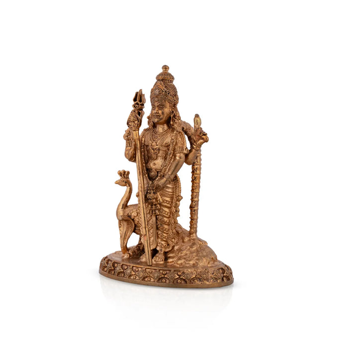Murugan Statue Standing On Base With Peacock- 4 X 2.5 Inches | Panchaloha Statue/ Kartikeya Statue For Worship