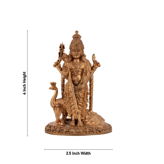 Murugan Statue Standing On Base With Peacock- 4 X 2.5 Inches | Panchaloha Statue/ Kartikeya Statue For Worship