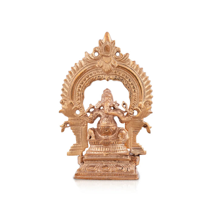 Ganesh Murti Sitting On Base With Arch - 2.75 X 1.25 Inches | Panchaloha Statue/ Vinayaka Statue For Worship
