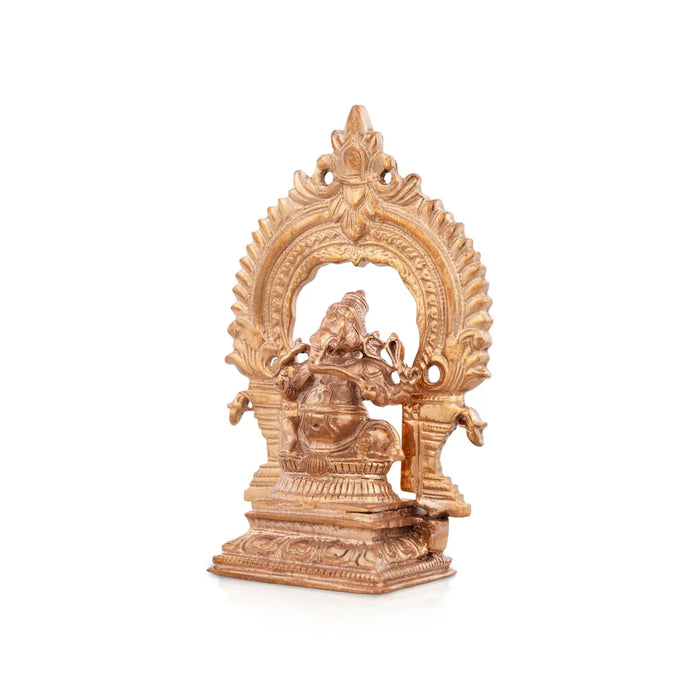 Ganesh Murti Sitting On Base With Arch - 2.75 X 1.25 Inches | Panchaloha Statue/ Vinayaka Statue For Worship
