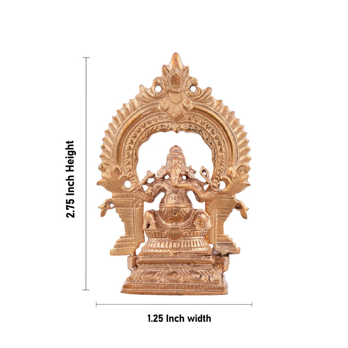 Ganesh Murti Sitting On Base With Arch - 2.75 X 1.25 Inches | Panchaloha Statue/ Vinayaka Statue For Worship