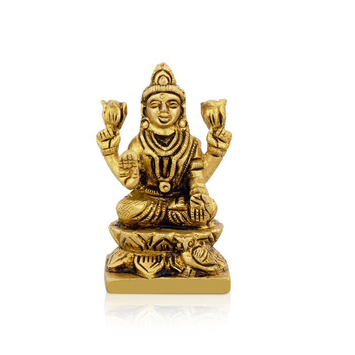 Lakshmi Idol Sitting On Flower Base - 2 x 1.5 Inches | Laxmi Idol/ Antique Brass Idol for Pooja