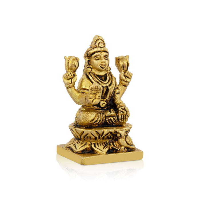 Lakshmi Idol Sitting On Flower Base - 2 x 1.5 Inches | Laxmi Idol/ Antique Brass Idol for Pooja