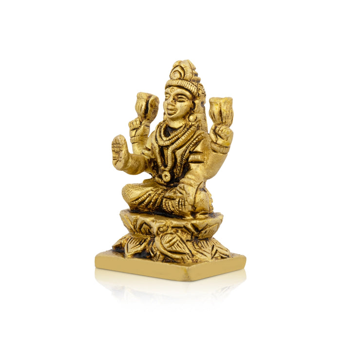 Lakshmi Idol Sitting On Flower Base - 2 x 1.5 Inches | Laxmi Idol/ Antique Brass Idol for Pooja