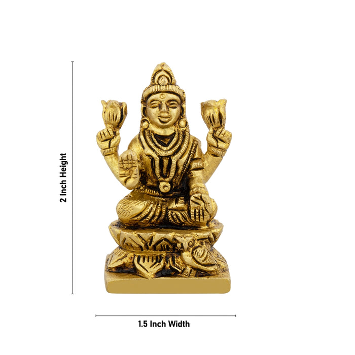 Lakshmi Idol Sitting On Flower Base - 2 x 1.5 Inches | Laxmi Idol/ Antique Brass Idol for Pooja