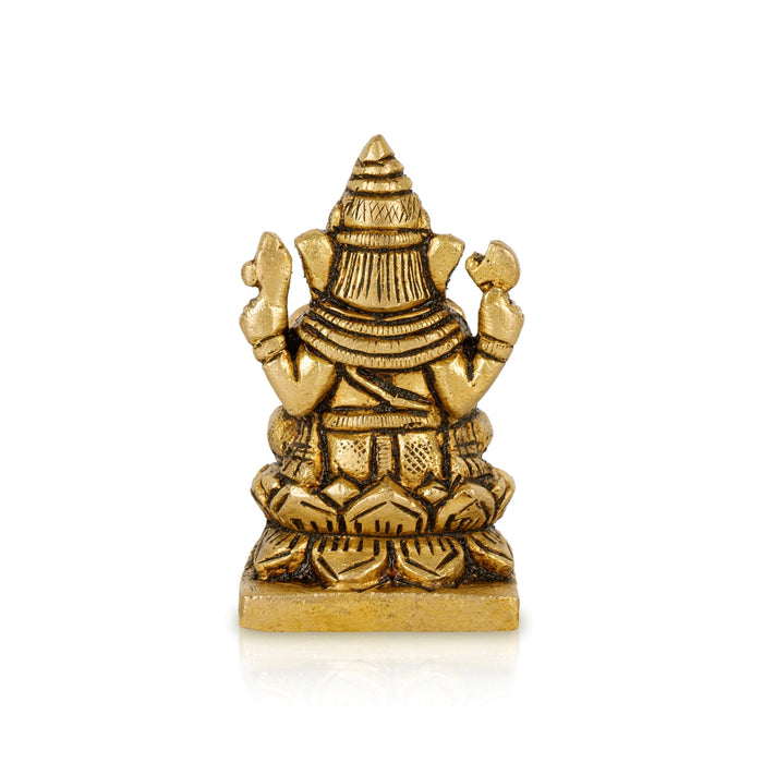 Ganesh Murti Sitting On Lotus Base - 2 x 1.5 Inches | Antique Brass Idol/ Ganesh Idol for Pooja